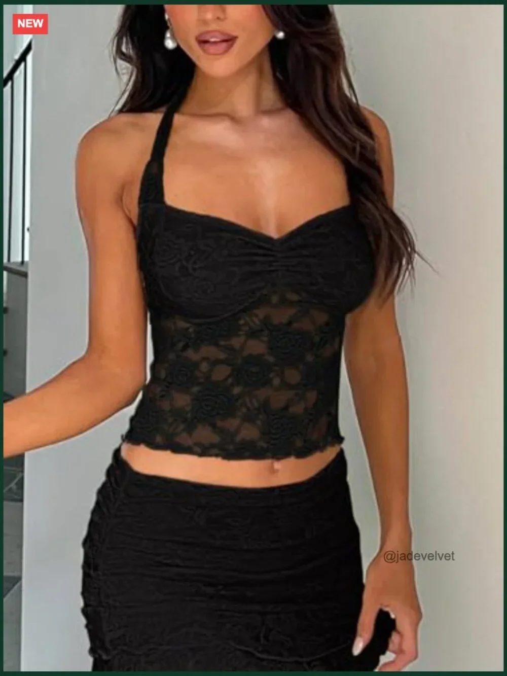 Halter Lace Crop Top for Women Sleeveless Going Out Tank Y2K Trendy - Picture 3 of 7